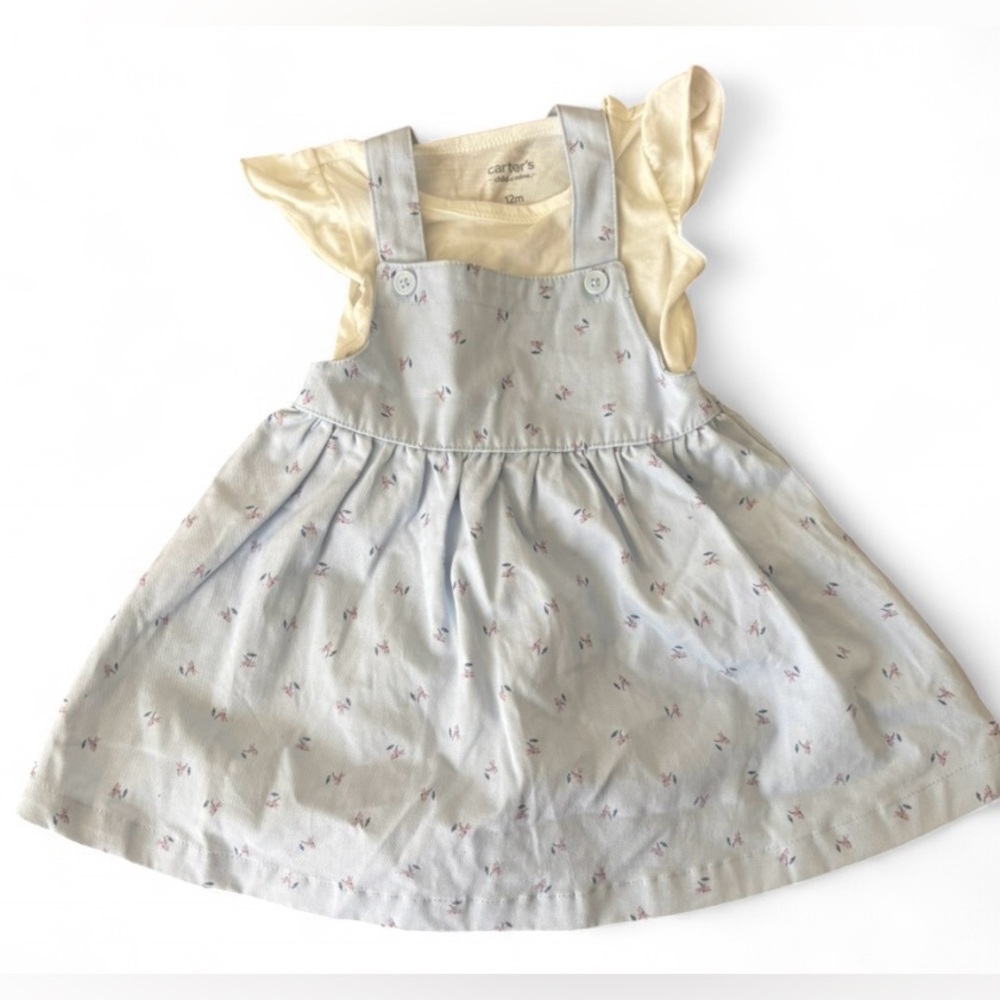 Carter's Blue Pinafore with Cream Top Baby Dress